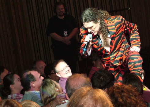 "Weird Al" Yankovic gets up close and personal during "Wanna B Ur Lovr" at the McAnnich Arts Center (29 Aug 2010). Photo by Jeff Elbel. "Weird Al" Yankovic gets up close and personal during "Wanna B Ur Lovr"